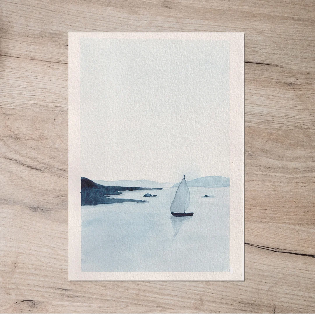 aquarelle de la mer avec un voilier